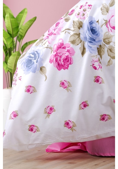 Aytunç Güllü %100 Pamuklu Tek Kişilik Nevresim Takımı 160x220 Cm Beyaz
