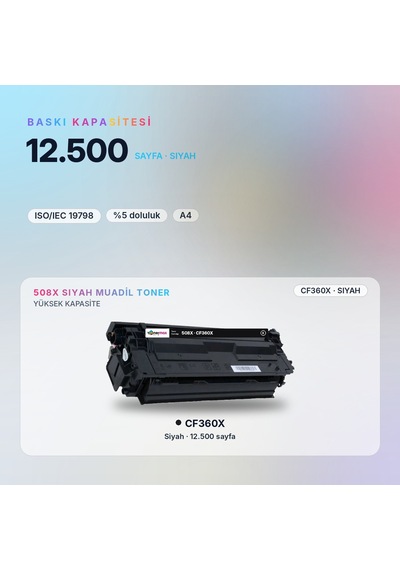 Hp 508x Cf360x Siyah Uyumlu Toner - Çipli / Color Laserjet Enterprise M552 / M553 / Mfp M577
