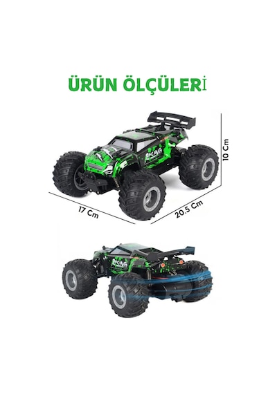Oyuncak 2.4 Ghz Uzaktan Kumandalı Şarjlı Led Işıklı Drift Atan 15 Km Hız Off Road 45 Dk Batarya Yeşil