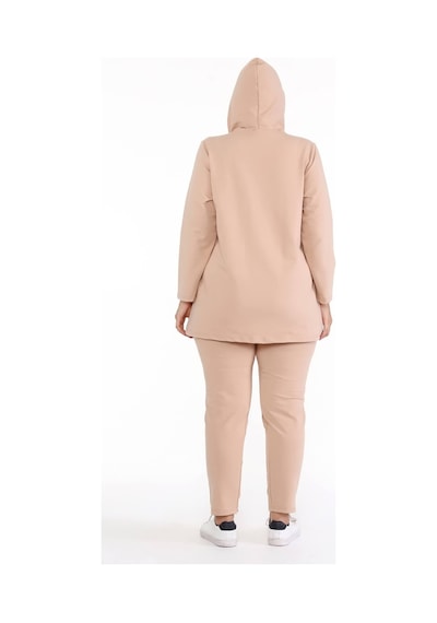 Mia Butik Kadın Büyük Beden Krem Deri Görünümlü İki İplik Ceket-786 Krem