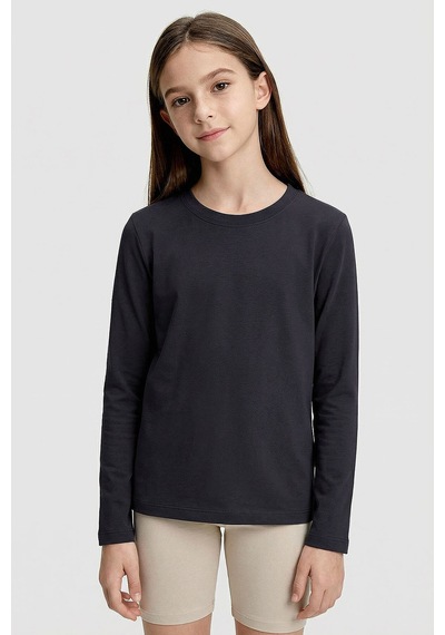 Antrasit O Yaka Standart Fit Basic Uzun Kollu Unisex Çocuk T-shirt - 11329 Antrasit