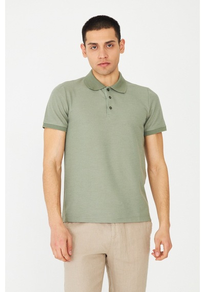 Yeşil Modern Kesim Polo Yaka Erkek T-shirt A.haki