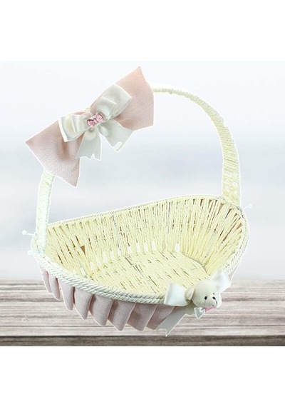 Saplı Oval Kumaş Sepet, 36 Cm, Orta Boy, Pembe Diğer