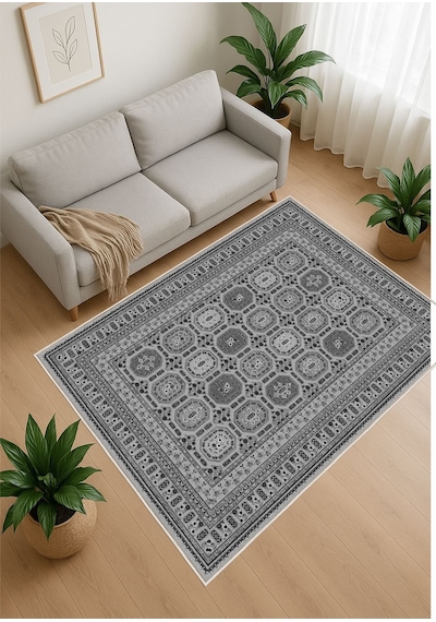 STY Home Gri Dijital Baskı Salon Halısı Kaymaz Tabanlı Yıkanabilir Halı Yolluk 511 Gri