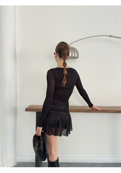 Verymoda Pullu Asimetrik Etek D2932 Siyah