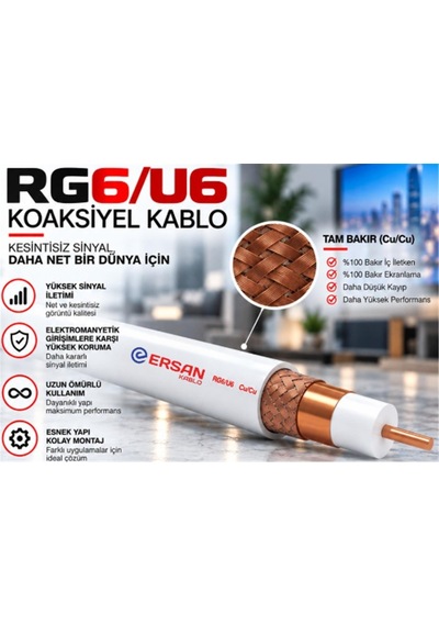 Ersan Rg 6-u6 Cu - Cu Class B Pvc 500 Metre Beyaz Uydu Kablosu
