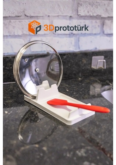 3dprototürk Tezgah Üstü Tencere Kapağı Ve Kaşık Tutucu Pratik Mutfak Düzenleyici