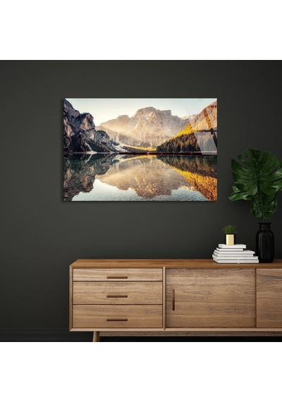 Dağ Gölü Yansıması - Cam Tablo - Deg1272 125 X 80 Cm