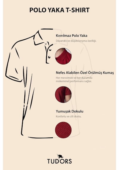 Tudors Erkek Slim Fit Dar Kesim Pamuklu Yumuşak Dokulu Serin Tutan Kumaş Düz Pike Bordo Polo Yaka Tişört-30770 Bordo