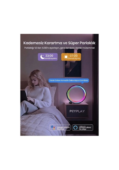 10 İnç Akıllı Rgb Müzik Ritimli Gece Lambası 25 Cm Alüminyum Halka Led Masa Lambası Çok Renkli