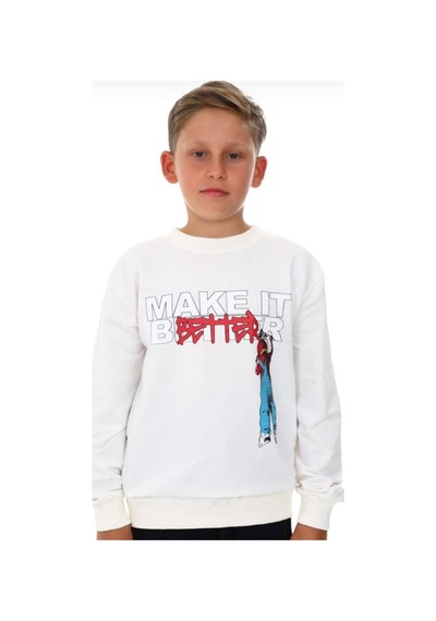Ekkokids Erkek Çocuk Make It Better Yazılı Sweatshirt-13415-beyaz Beyaz