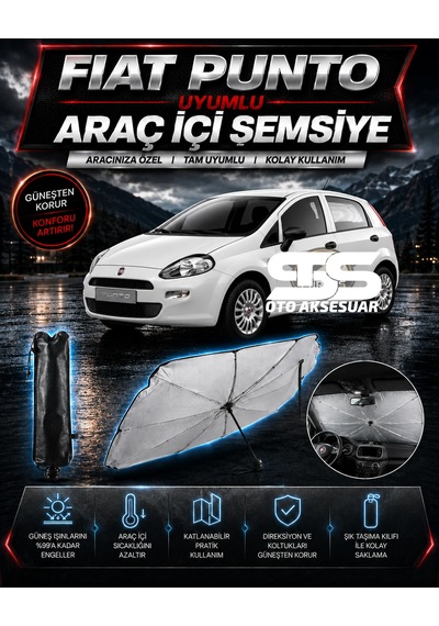 Fiat Punto Araç Ön Cam Güneşliği Katlanabilir Şemsiye Oto Güneşlik Uv Korumalı Gölgelik Araba Oto Şemsiyesi