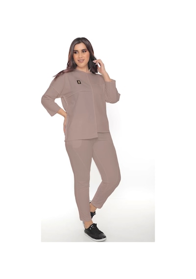 Lady Majestic Cotton 1. Kalite Büyük Beden Özel Tasarım Eşofman Takımı Vizon