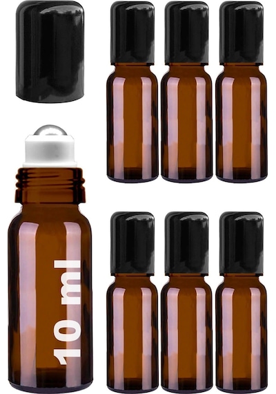 Çelik Roll On Şişesi 10 ML Sızdırmaz Siyah Kapaklı Amber Cam Şişe 6 Adet