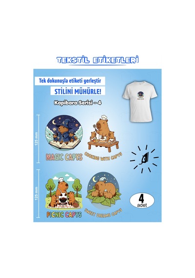 Ütü İle Yapışan Kıyafet Etiketi Kapibara Serisi -4 4lü Set Karışık