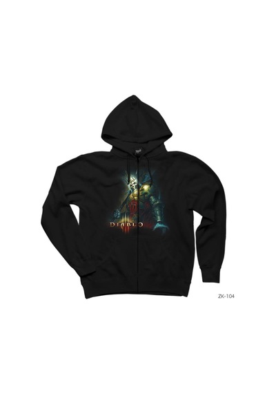 Diablo Siyah Fermuarlı Kapşonlu Sweatshirt