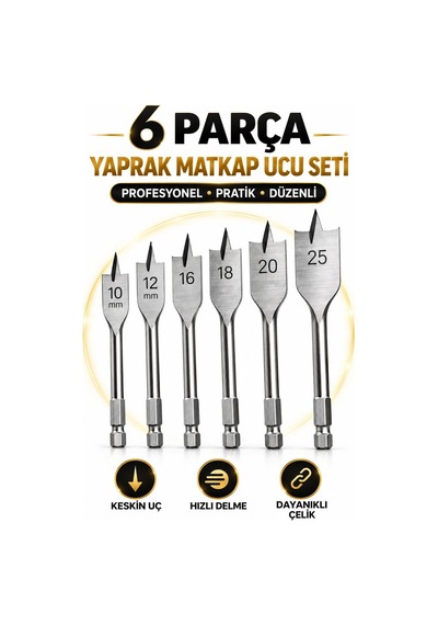 6 Parça Yaprak Matkap Ucu Seti 10-25 Mm Ahşap Delme Uçları