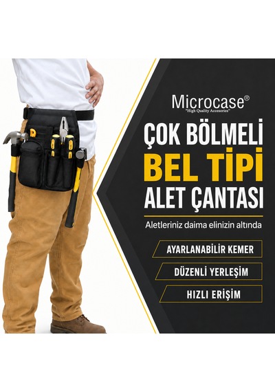 Microcase Çok Amaçlı Çok Bölmeli Kemere Takmalı Bel Tipi Alet Takım Hırdavat Kılıfı Çantası Al5651 Siyah