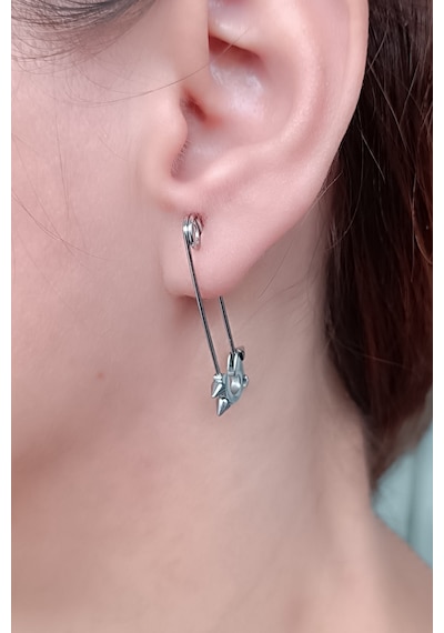 Kancalı İğne Şekilli Çelik Unisex Küpe Tek Adet El Yapımı Küpe Çelik