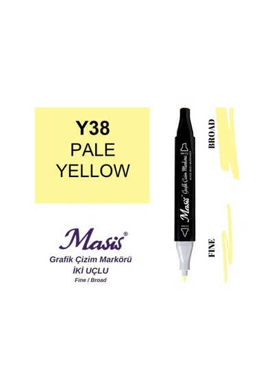 Çift Uçlu Marker Grafik Çizim Kalemi 38 Açık Sarı