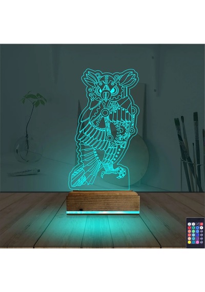 Luvivia Baykuş Tasarım 3d Lamba - Masa Gece Lambası V4 Şeffaf