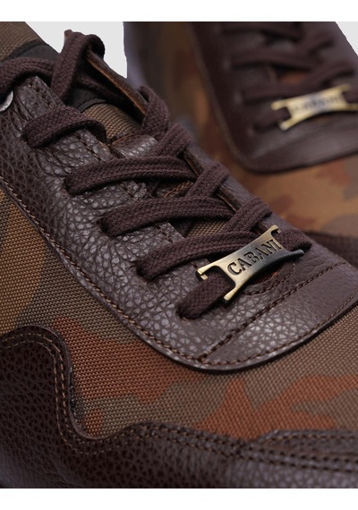 %100 Hakiki Deri Kahverengi Bağcıklı Kamuflaj Desenli Erkek Sneaker-kahverengi Kahverengi