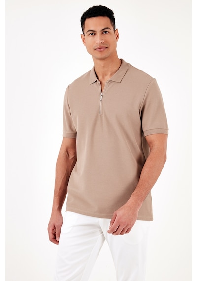 Buratti Pamuklu Regular Fit Fermuarlı Erkek Polo Yaka T Shirt 5902434 Vizon
