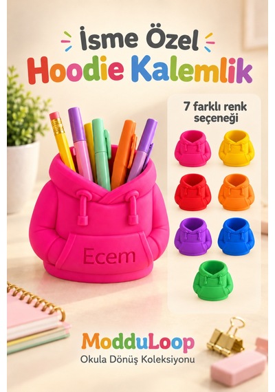 İsme Özel Hoodie Kalemlik Kişiye Özel İsimli 3d Masaüstü Kalemlik, Düzenleyici, Okula Dönüş Çok Renkli