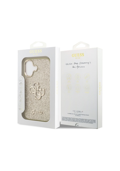 Apple Uyumlu iPhone 17 Kılıf Guess Lisanslı 4g Büyük Metal Kamera Çerçeveli Ve Logolu Glitter Kapak Gold
