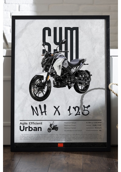 Syh Nh X 125 Siyah Ahşap Çerçeveli Poster, Dekoratif Motosiklet Duvar Tablosu