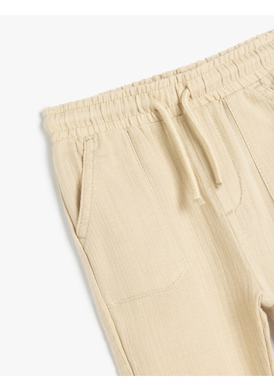 Koton Jogger Pantolon Beli Bağlamalı Lastikli Cepli Bej 4smb40133tw Ekru