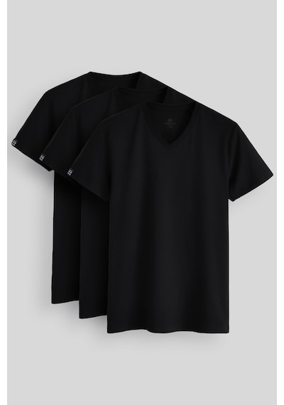 Tommylife Standart Fit Basic V Yaka 3lü Paket Siyah Erkek T-shirt 87912 SIYAH