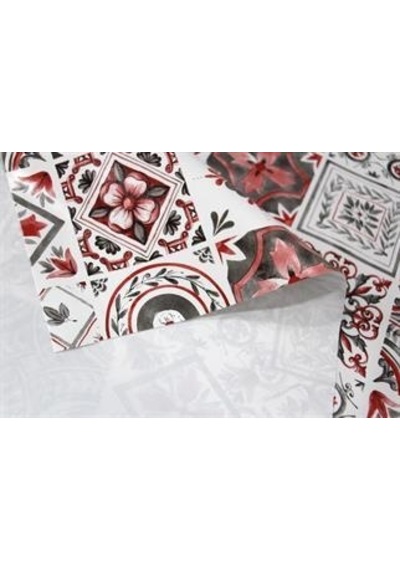 Elyaf Silinebilir Pvc Muşamba Masa Örtüsü - Kırmızı Çini - 191-cmrlkirmizicini