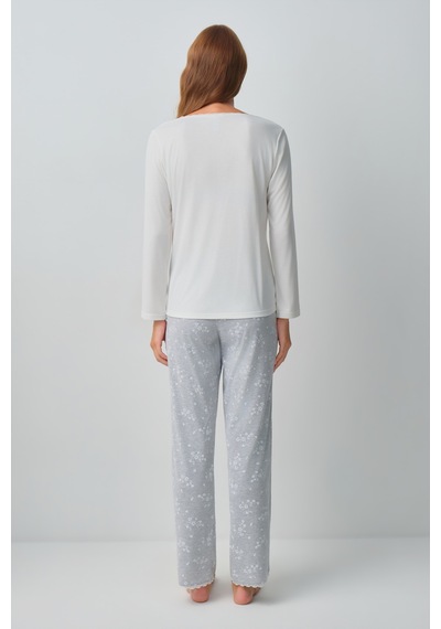 Suwen Griss Pamuklu Pijama Takımı Wsh10510158964 Gri Melanj