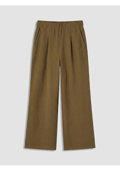 Lcwaıkıkı Classic Haki Beli Lastikli Dokulu Kadın Pantolon