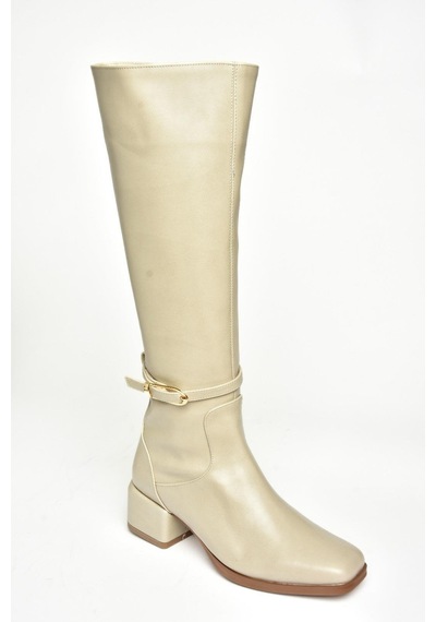 Fox Shoes T590142609 Bej Kalın Topuklu Kadın Çizme Bej