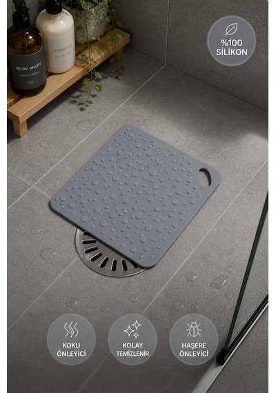 Siliconly Silikon Kötü Koku Önleyici Mat, Banyo Mutfak Lavabo Balkon Gider Kapatıcı Kapak ,böcek Önleyici 12 Cm Gri