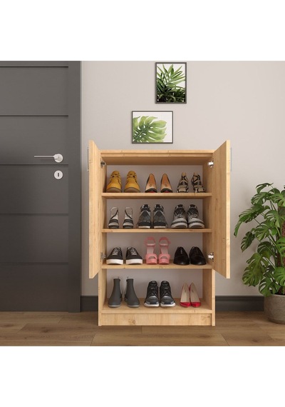 Asra Trend Ayakkabılık A-02 %100 MDF Kapaklı ve Açık Raflı Portmanto Safir Meşe