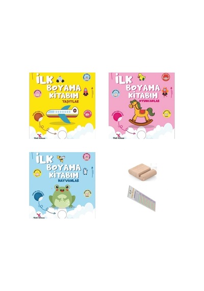 İlk Boyama Kitabım 3 Lü Set 2-4 Yaş - Taşıtlar Hayvanlar Oyuncaklar+tablet Standı+okuma Ayracı