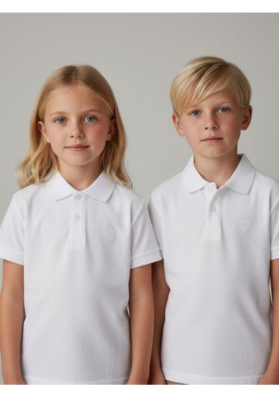 Zekids Çocuk Pamuklu Yakalı Kısa Kollu Beyaz T-shirt-16777 Beyaz
