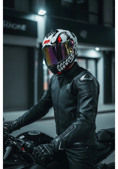 Gıvı 50.x Bones Beyaz  1 Renkli 1 Şeffaf Vizörlü Motosiklet Kask İridyum Vizör + Şeffaf