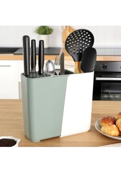 Ayarlanabilir Sürgülü Kaşıklık Bıçaklık Organizer,2-3 Bölmeli Tezgah Üstü Stand Yeşil Diğer