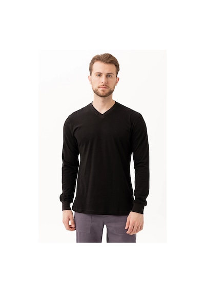 Padus V Yaka Uzun Kollu T-shirt - Rahat Kesim, İş Ve Günlük Kullanım Siyah