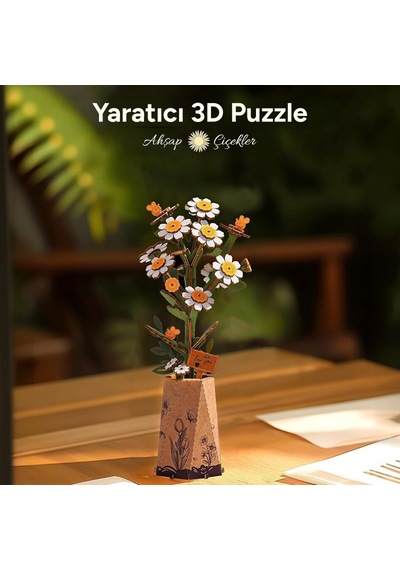 Rowood Tw061 Papatya Çiçeği Chamomile Dıy Minyatür Maket Model Seti Ahşap 3d Wooden Puzzle Model Kit Ahşap Maket Dekoratif Hobi Seti