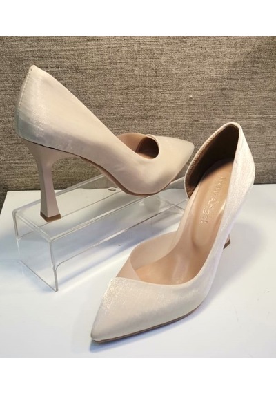 New Angel 853 Kadın Topuklu Şeffaf Detaylı Stiletto Ayakkabı Bej Saten