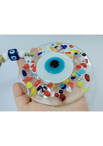 Renkli Nazar Boncuğu 12cm El Yapımı Cam Duvar Dekoru