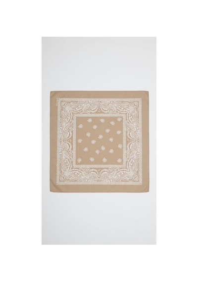 Mollycrush Unisex Bej Şal Desenli Bandana Günlük Saç Aksesuarı, Boyunluk Ve Outdoor Fular Bej