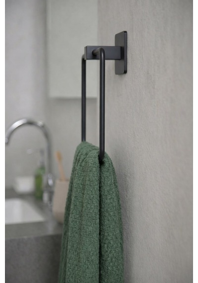 Sas Haus Yapışkanlı Siyah Kare Havluluk Duvar Tipi Delme Gerektirmez Banyo Havlu Askılığı S-130 - Kts Kont Serisi