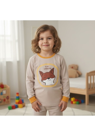 Bonbon Erkek Çocuk Tilki Baskılı Uzun Kollu 2'li Takım Cb1071 Ten Rengi