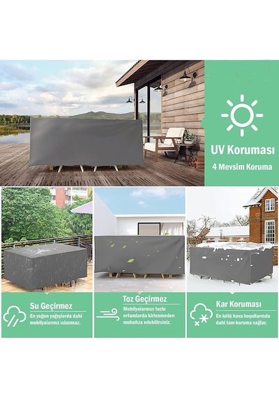 Gri Bahçe Mobilya Koruma Örtüsü Branda 300x160x80 Cm - Santimetre, Su Geçirmez, Güneşten Korur Gri